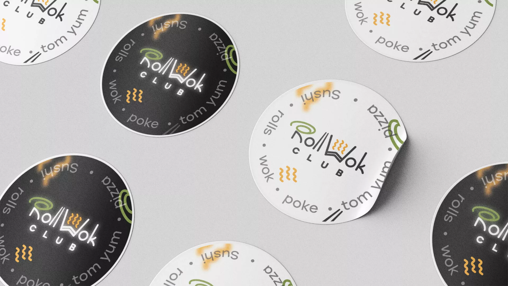 Разработка наклеек для суши-бара «Roll Wok Club» в Калуге