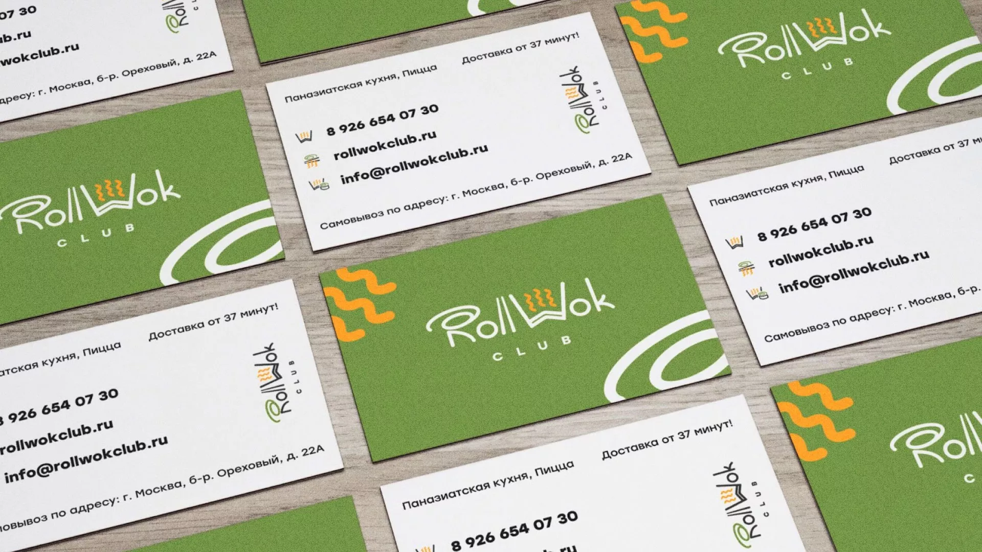 Разработка дизайна визиток суши-бара «Roll Wok Club» в Калуге